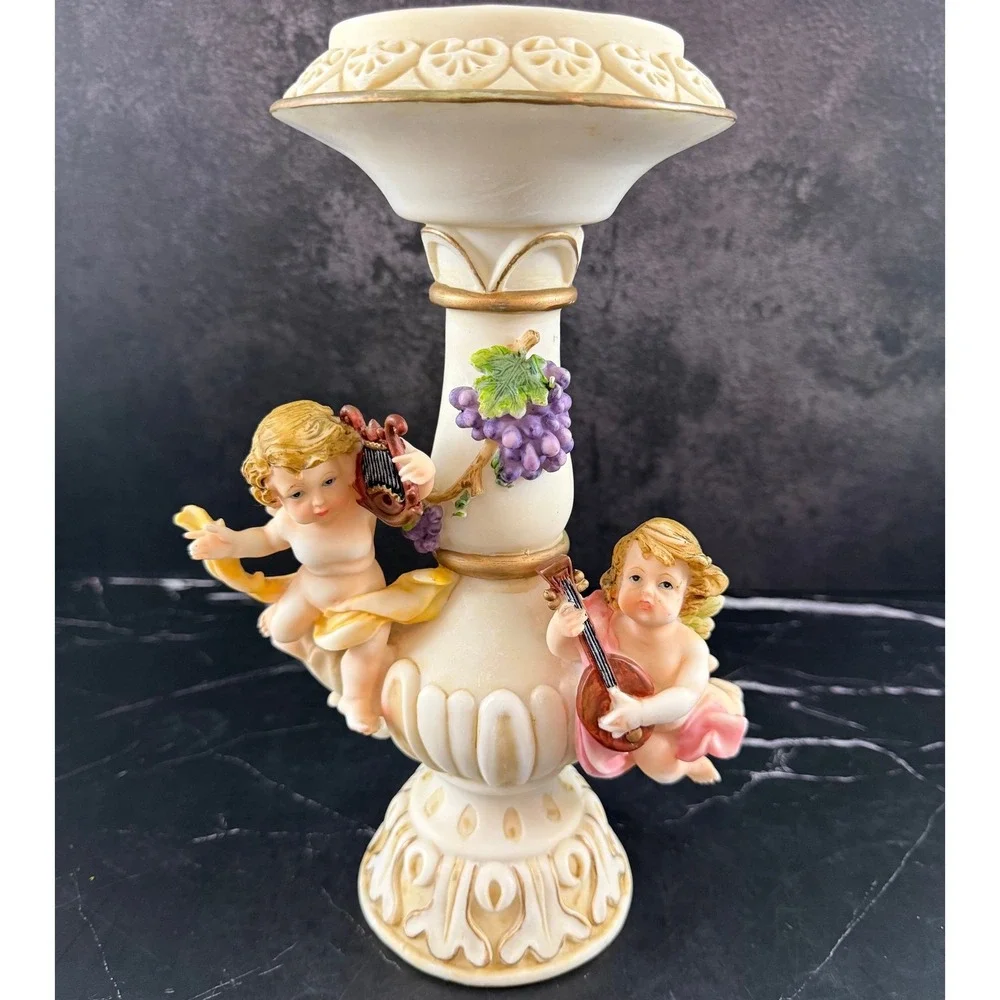 VTG Montefiore Collection Large Ornate Cherub Angel Pillar Candle Holder 11.5in